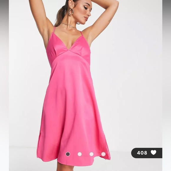 ASOS Extro & Vert strappy midi dress in hot pink satin - Picture 2 of 7